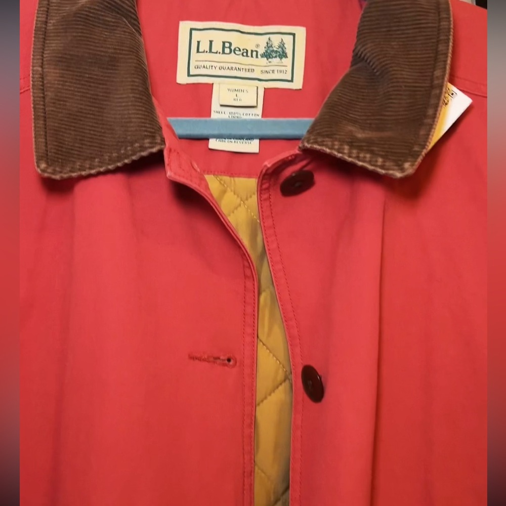 L.L. Bean Red Barn Coat with Brown Corduroy Trim - Picture 6 of 6